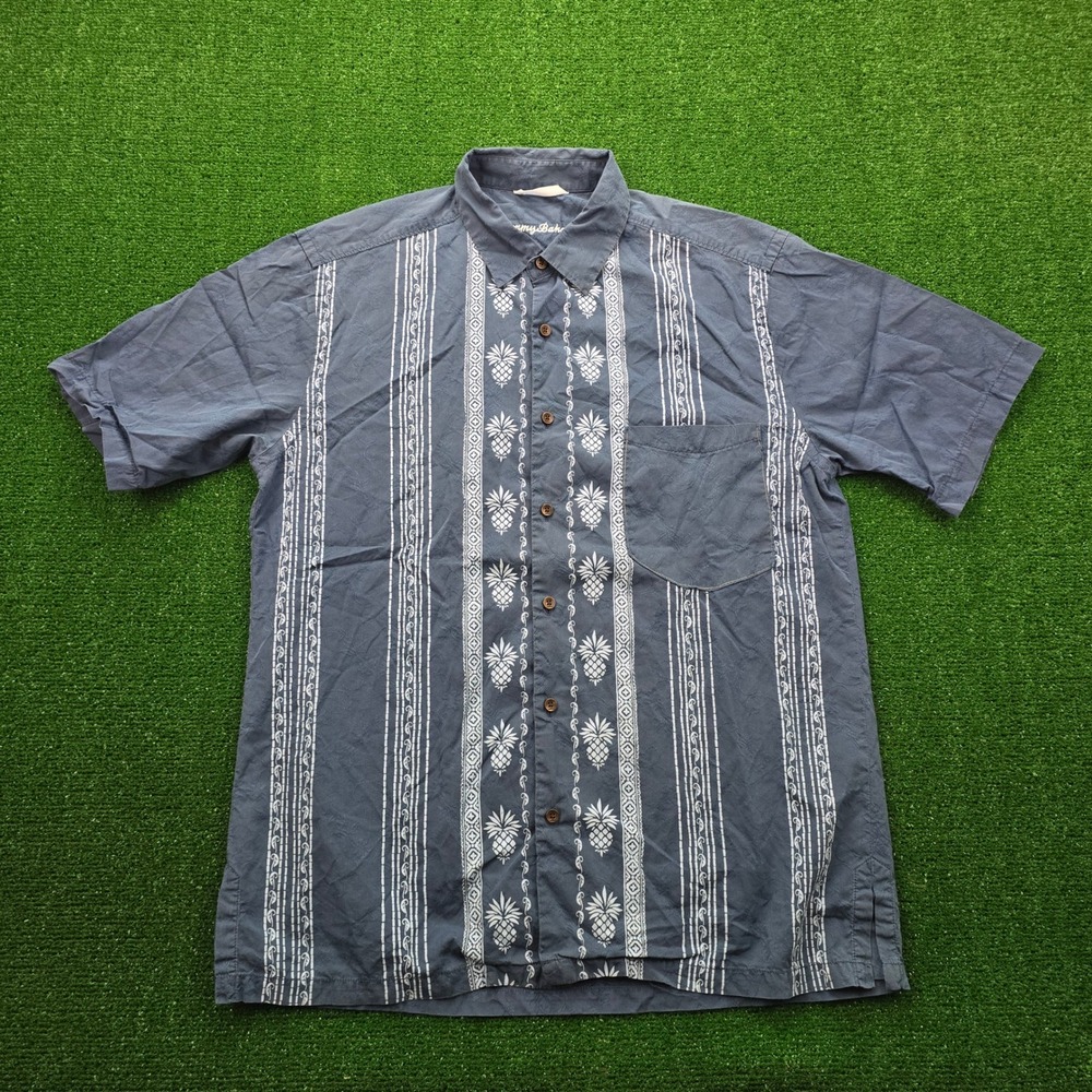Tommy Bahama Shirt Mens Medium Silk Blend Pineapple Paisley Embroidered Camp